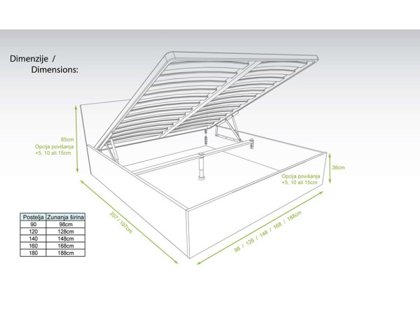 Dvižna postelja LIFT Hrast CHARLESTON