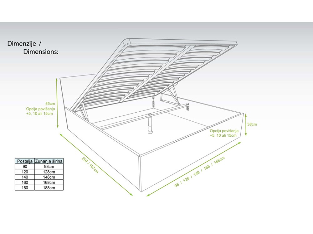 Dvižna postelja LIFT Hrast CHARLESTON