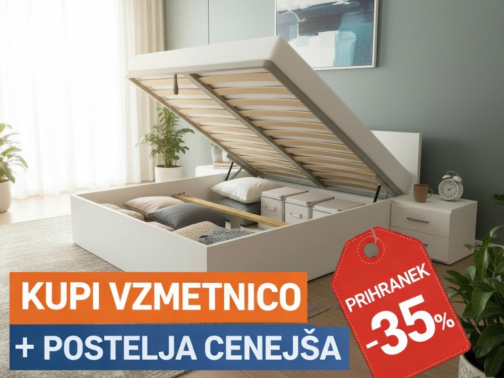 Dvižna postelja LIFT Bela + Vzmetnica ORTOPEDIC